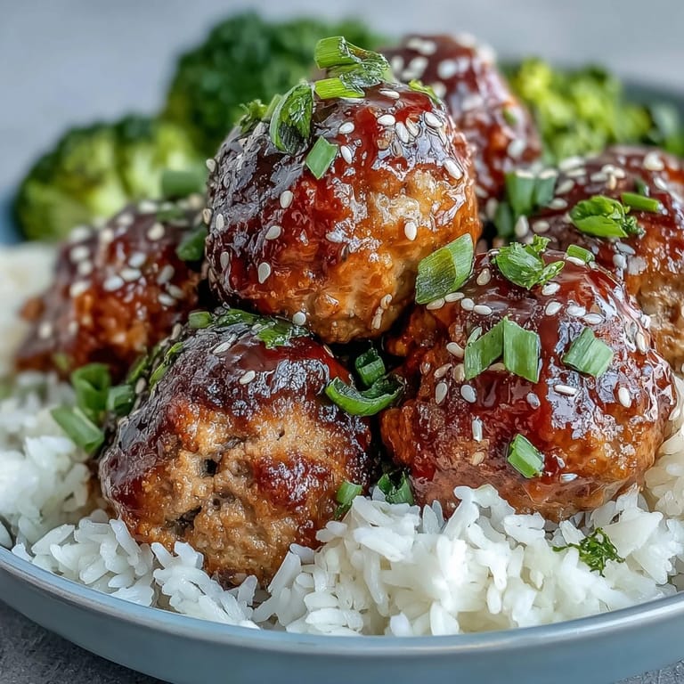 Savory Honey Garlic Turkey Meatball Bowls plated with jasmine rice, blanched broccoli, and glossy sauce for a quick weeknight dinner.