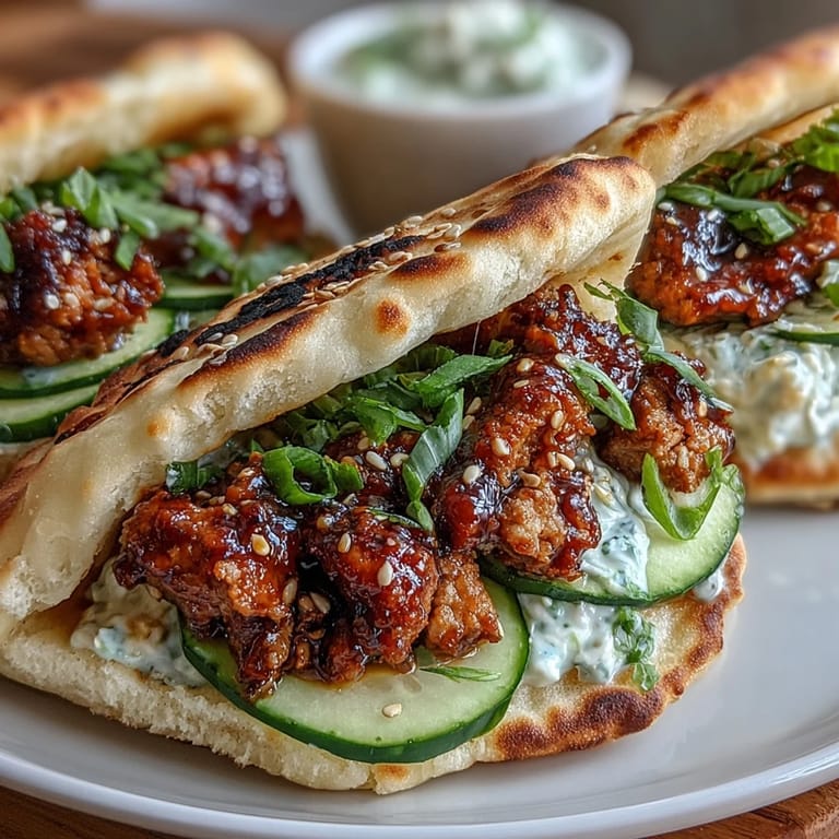 Golden toasted naan stuffed with savory Korean turkey, fresh cilantro, and a drizzle of spicy gochujang sauce.