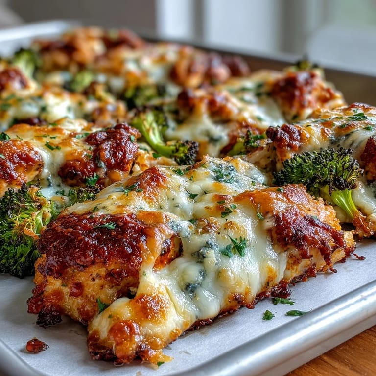 Melted cheddar blankets juicy ranch chicken and tender broccoli on a sheet pan, perfect for an easy family dinner.