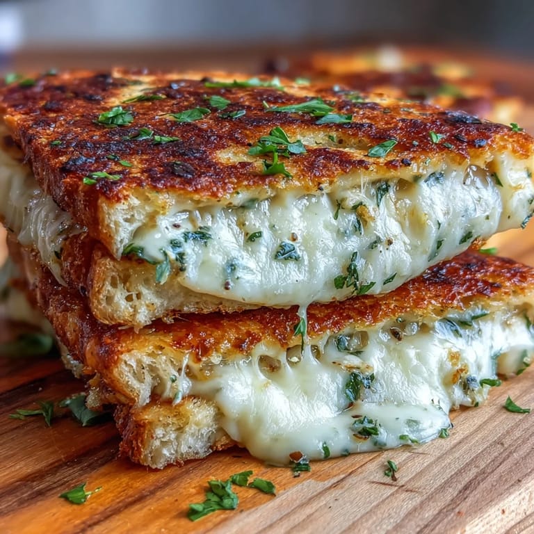 Crispy naan grilled cheese infused with brown butter and garlic, stuffed with melted mozzarella and fresh parsley for a rich flavor.