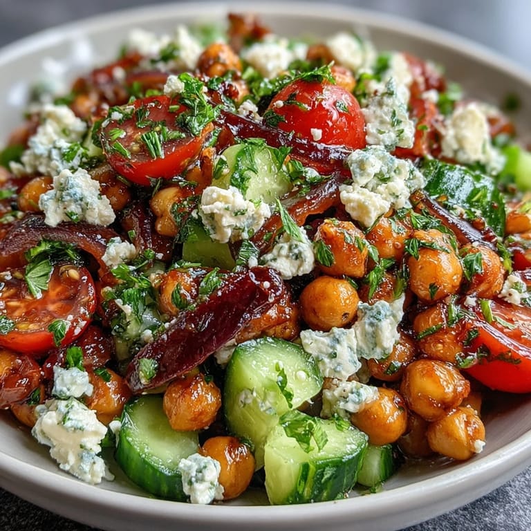 Easy Mediterranean Chickpea Salad with Cucumber and Feta - Light yet satisfying, this salad combines crunchy veggies, creamy cheese, and bright dressing for a perfect side or lunch.