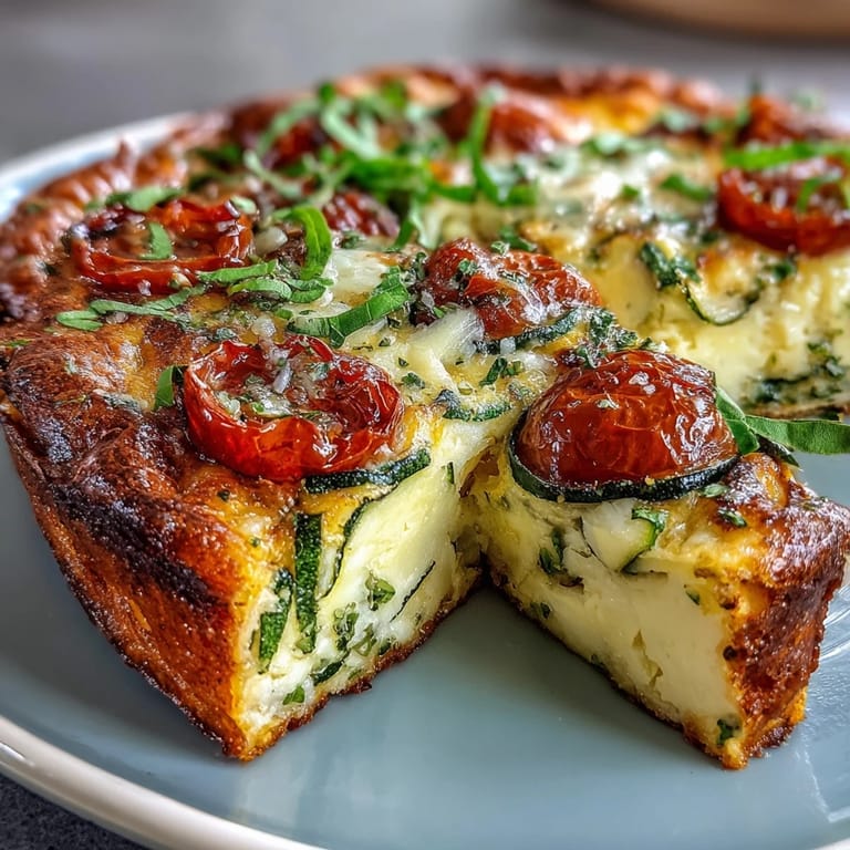 Wholesome Light Zucchini and Tomato Frittata, packed with vegetables and herbs, ideal for weight-loss-friendly eating.