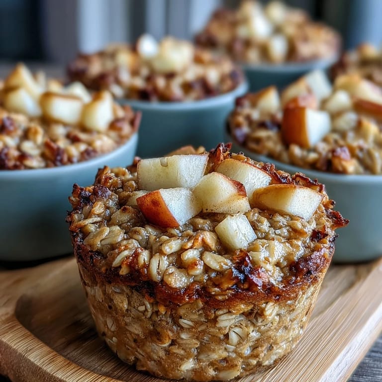 Fragrant vegan oatmeal cups bursting with fresh apple and cinnamon flavor, a nutritious and satisfying morning treat.