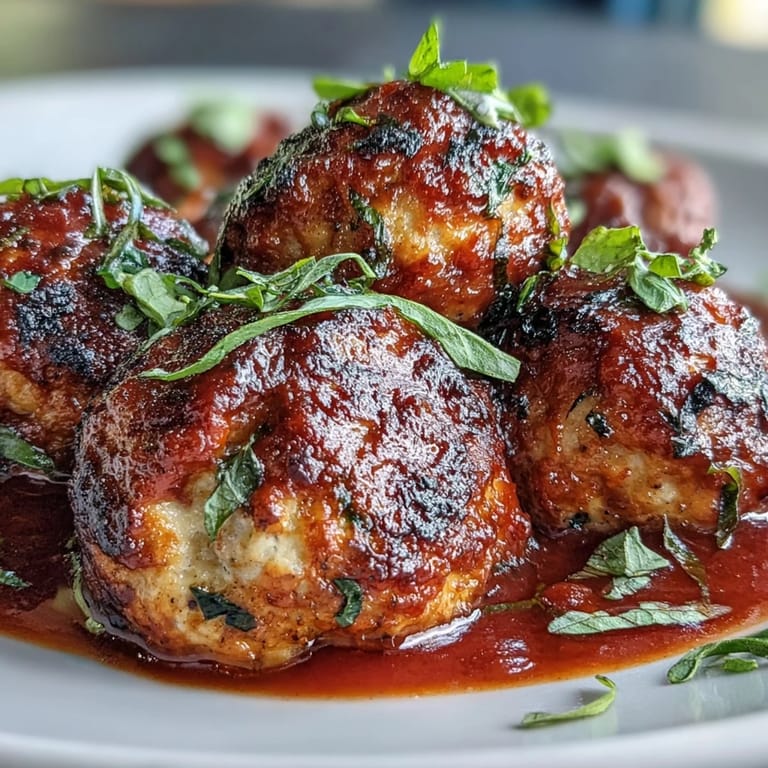 Healthy turkey meatballs with grated zucchini, carrots, and oats baked and served with savory marinara sauce.  