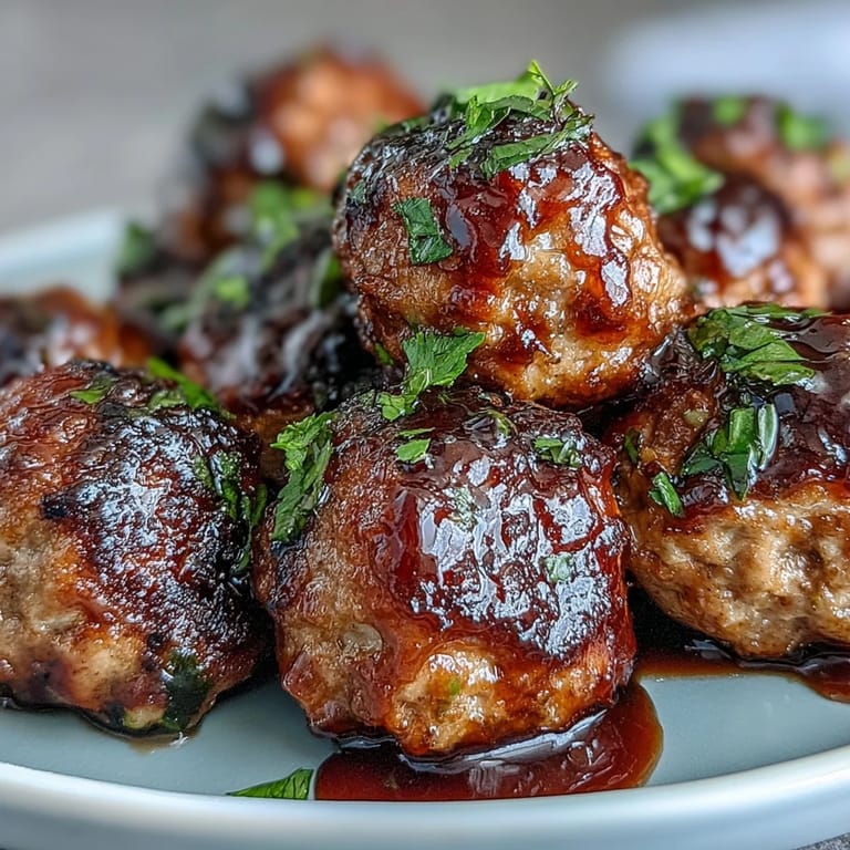 Baked lean turkey meatballs coated in a glossy teriyaki glaze, served with vibrant grilled pineapple and bell pepper skewers for a fresh twist.  