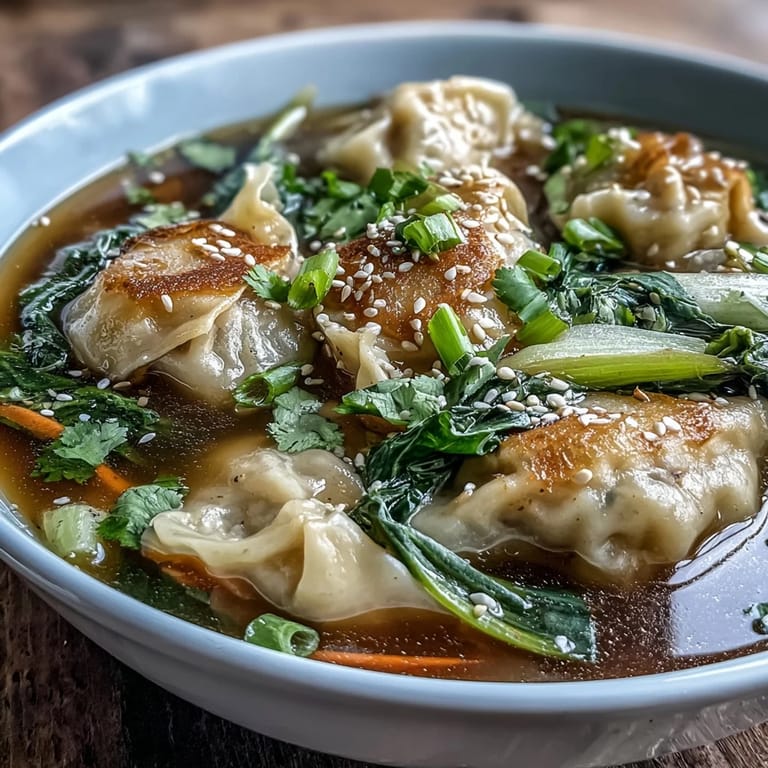 Aromatic Trader Joes Dumpling Soup simmering with bok choy, carrots, and dumplings in a savory, ginger-infused broth.