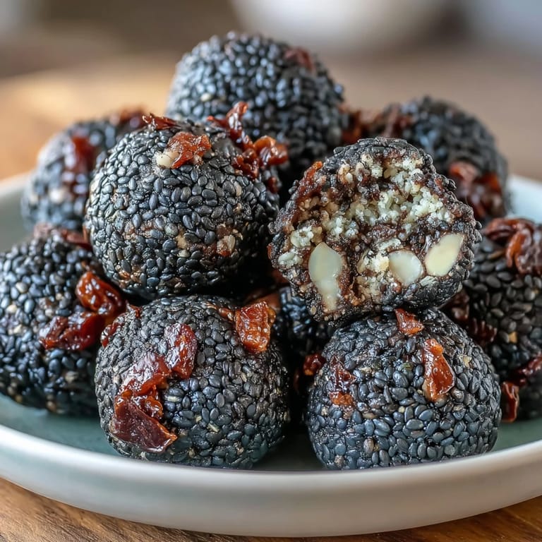 Creamy tahini and maple syrup blend with black sesame seeds in these nutritious energy balls.  