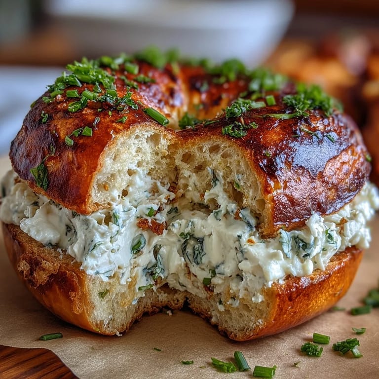 Soft, chewy bagels infused with garlic and herbs, served with a smooth cottage cheese spread for a protein-packed meal.  