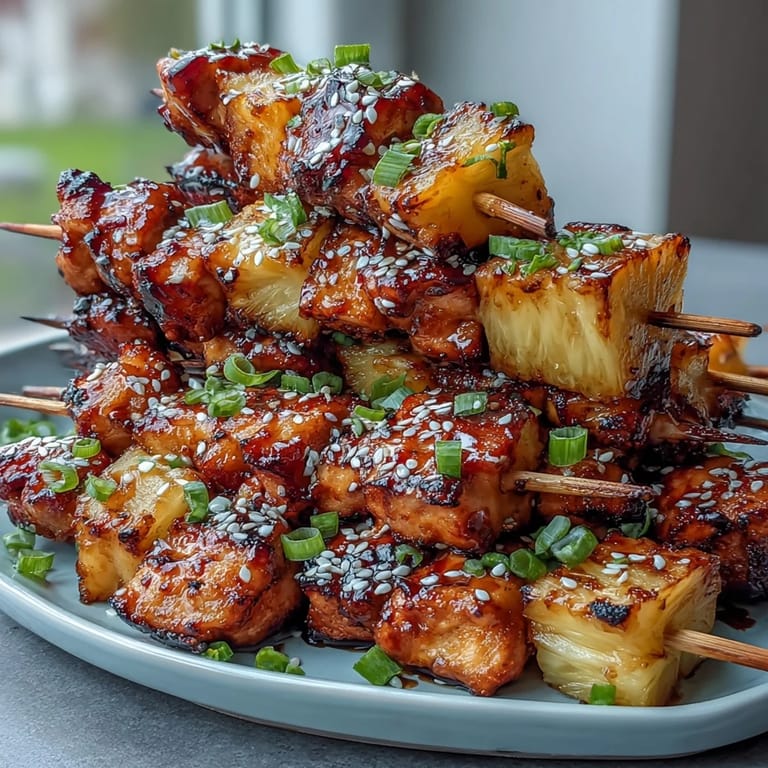 Savory chicken and sweet pineapple cubes marinated and air-fried until golden, perfect for quick meals or party platters.