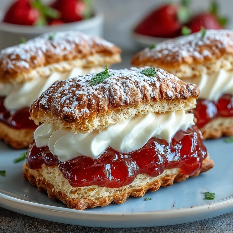 3. Classic teatime thumbprint cookies featuring creamy clotted cream and sweet strawberry jam filling.