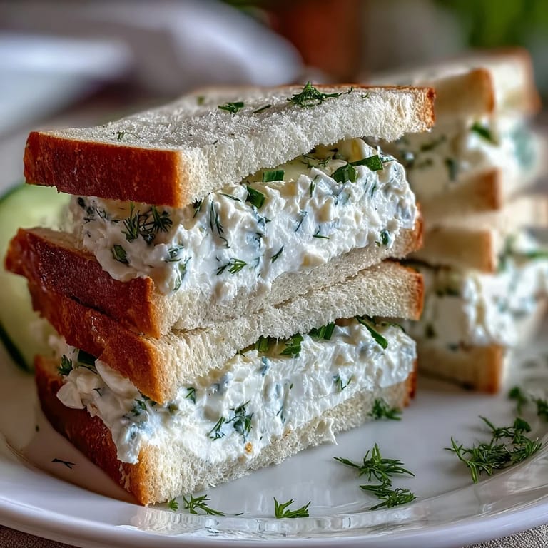 Classic Kentucky Benedictine spread with dill and chives on crustless white bread, perfect for Southern brunches.