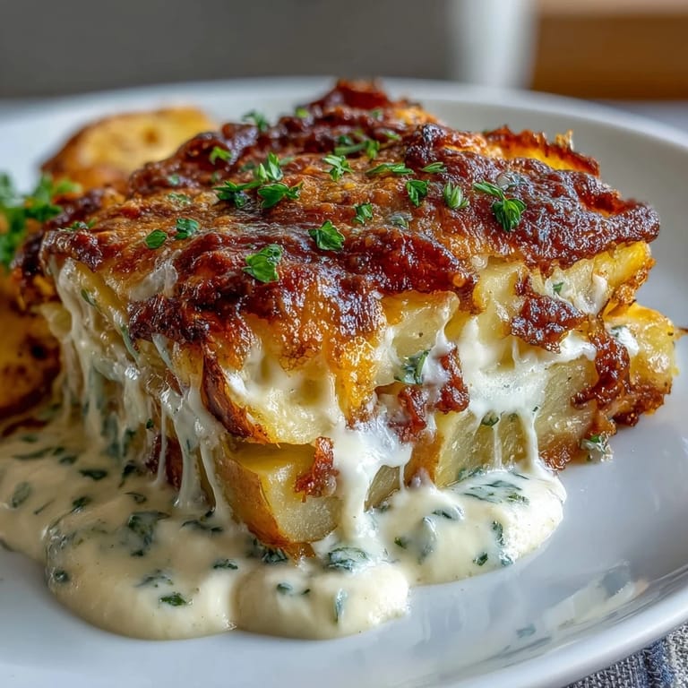 Decadent Au Gratin Potatoes featuring creamy layers, golden Parmesan crust, and tender potatoes—ideal for holiday meals or Sunday dinner.