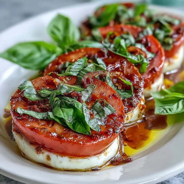 Caprese Salad with Basil Oil Drizzle: A classic Italian salad with juicy tomatoes, soft mozzarella, and aromatic basil oil for a burst of summer flavor.