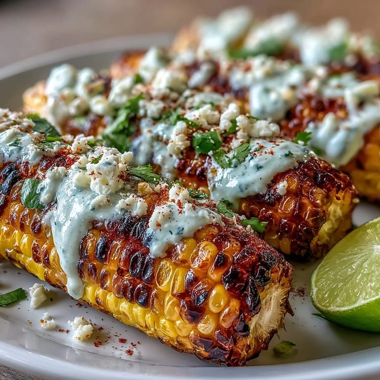 Sweet, smoky grilled corn slathered in tangy mayo and sour cream, topped with crumbled cheese and fresh cilantro.