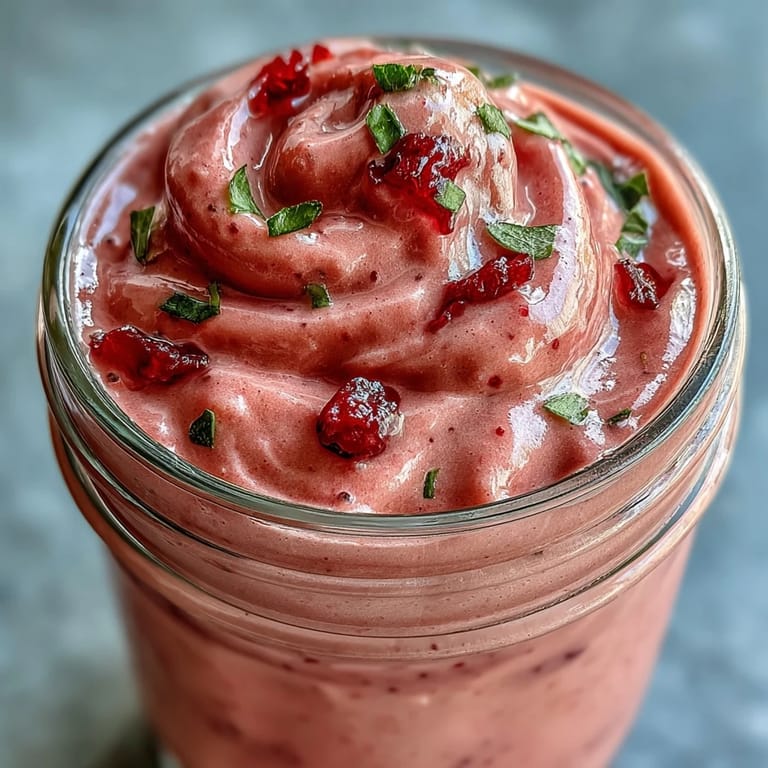 Deliciously smooth strawberry spinach smoothie, packed with vitamins, served in a glass.