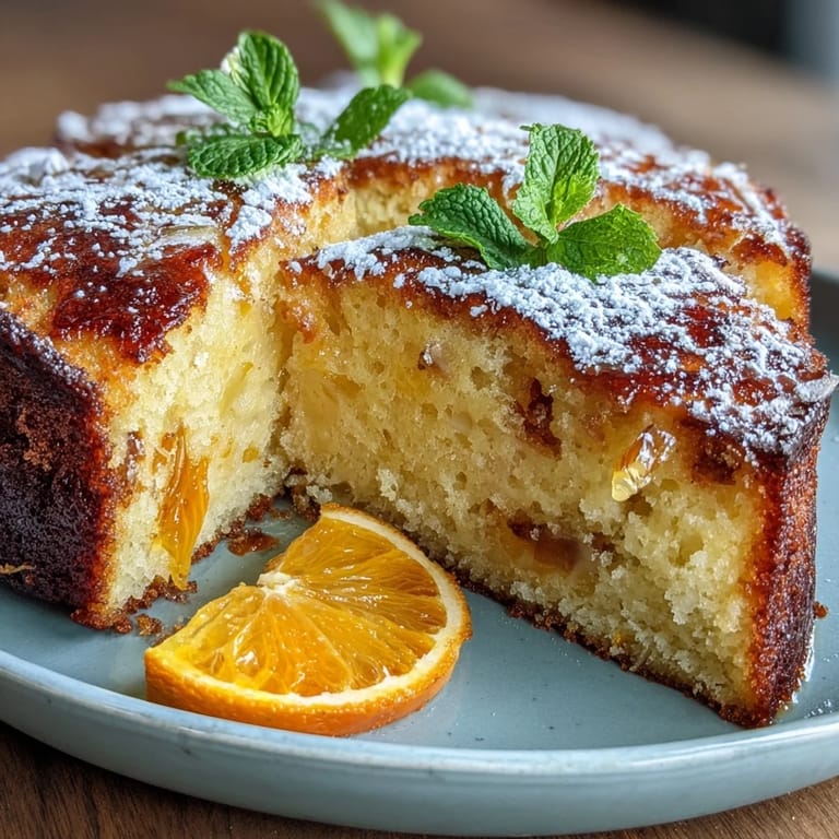 Slices of moist citrus cake reveal bright orange flecks, perfect for a sunny afternoon tea or dessert.  