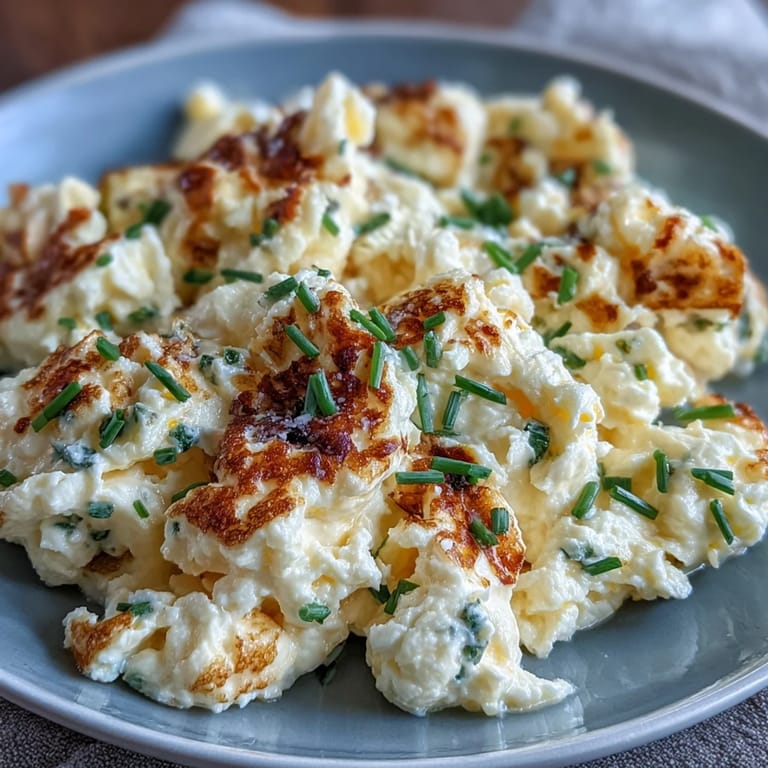 Wholesome cottage cheese scrambled eggs served hot, offering a creamy and nourishing twist on classic eggs.