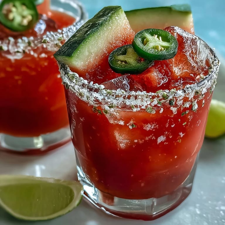 Refreshing Cinco de Mayo mocktail blending juicy watermelon and jalapeño for a colorful, alcohol-free party drink.