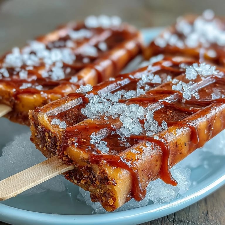 Bright Fricy Mango Chamoy Popsicles with Tajin coating, glistening with chili-lime zest.