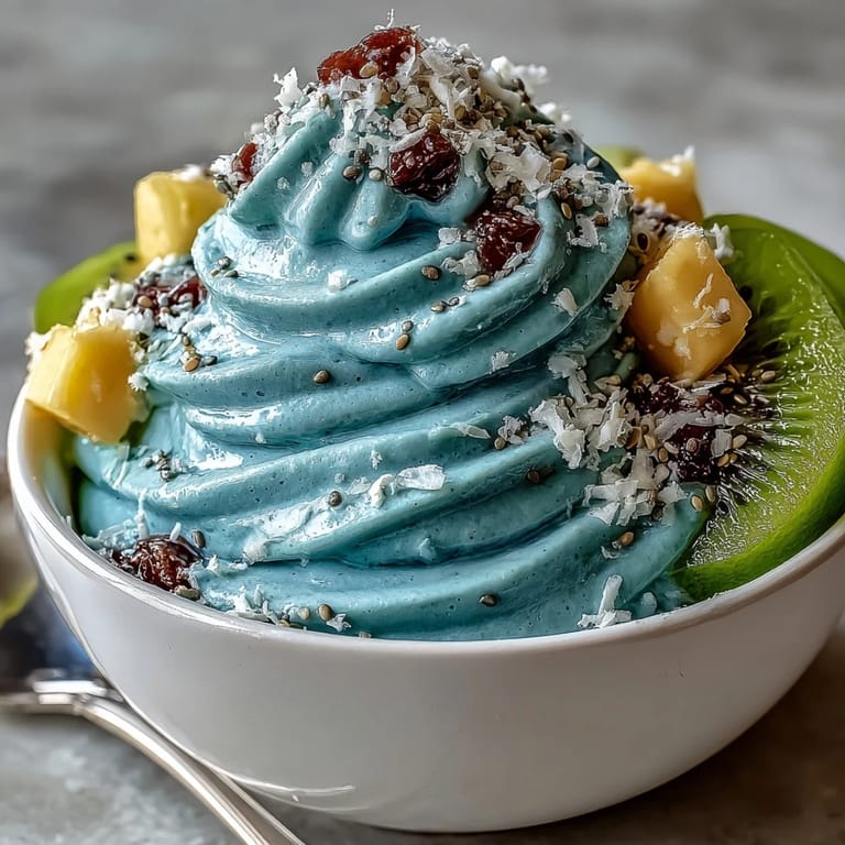 Refreshing blue spirulina smoothie bowl, a perfect vibrant breakfast treat.