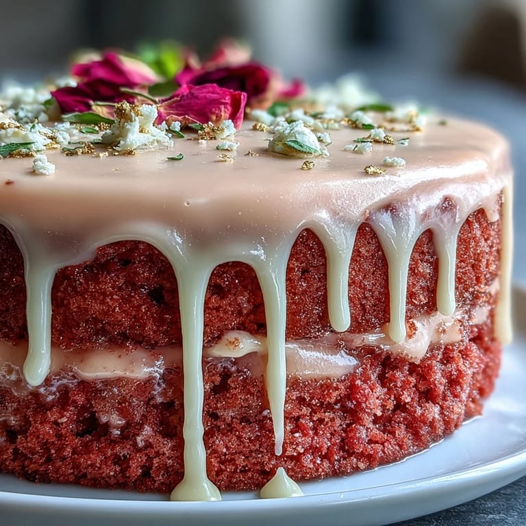 Velvety pink cake, a perfect slice of Bridal Shower Rosé Velvet Cake.