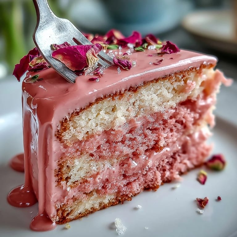 Drizzled gold candy accents crown this delightful Rosé Velvet Cake.