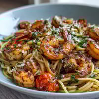 One-Pot Garlic Shrimp with Angel Hair pasta in a vibrant lemon-garlic sauce with fresh spring vegetables. A quick, Mediterranean-inspired meal ready in 30 minutes.
