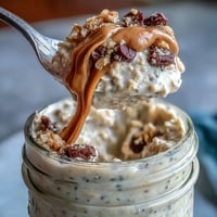 Indulgent Protein Cookie Dough Overnight Oats with melted chocolate chips.