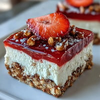 Sweet and salty strawberry pretzel salad bars with creamy cheesecake filling.